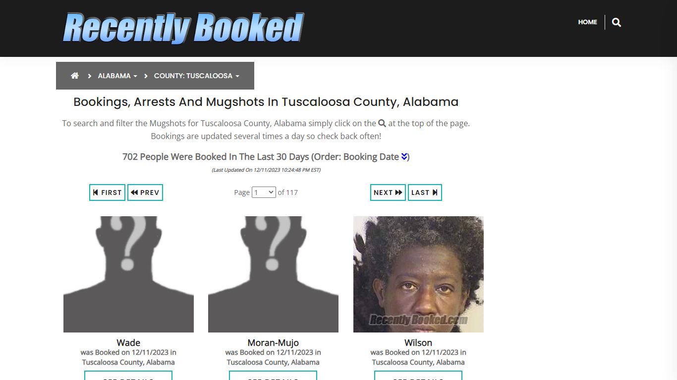 Bookings, Arrests and Mugshots in Tuscaloosa County, Alabama
